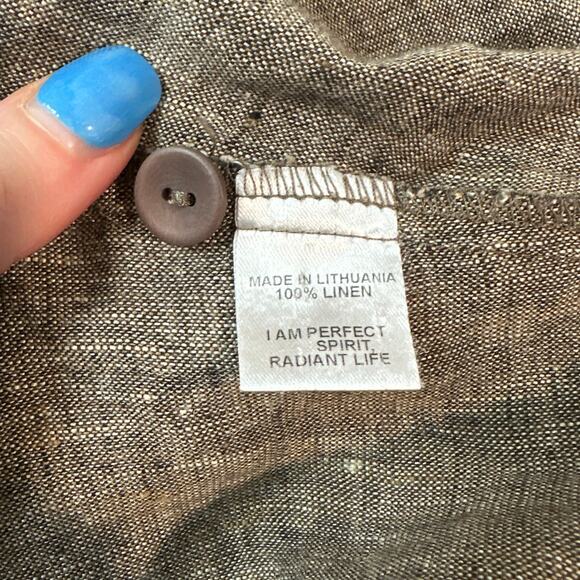 FLAX 100% Linen Market Tunic Top Scoop Neck 3/4 Sleeve Side Button Slit Blouse - Picture 12 of 13